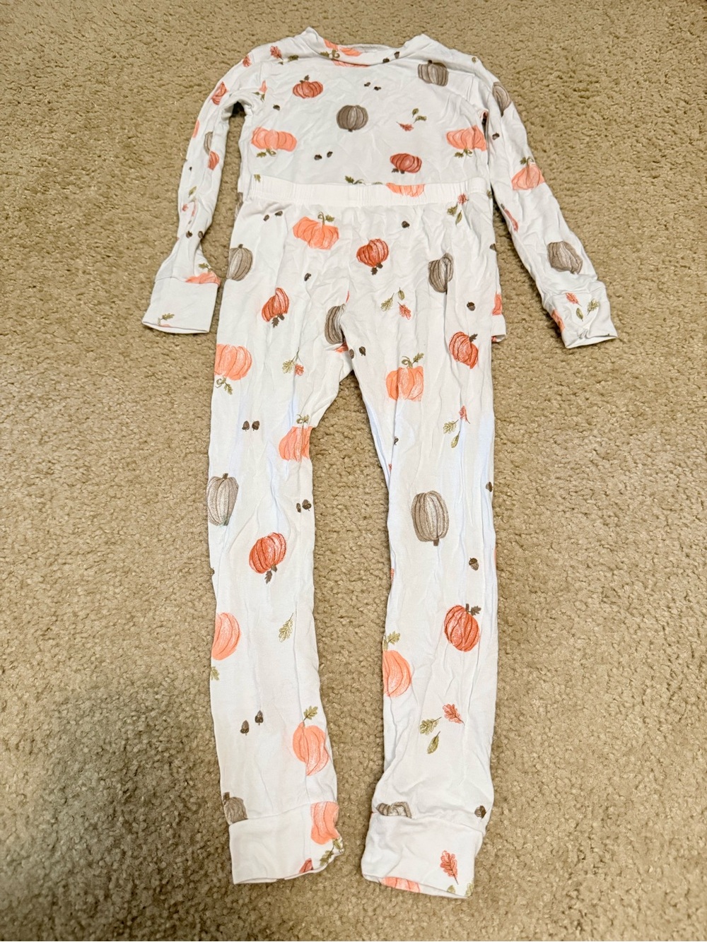 Carter's White Pumpkin Print Two-Piece Pajama Set with Orange and Brown Pumpkins